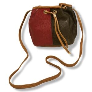 Longchamp Red and Brown Crossbody Bag with Drawstring Closure